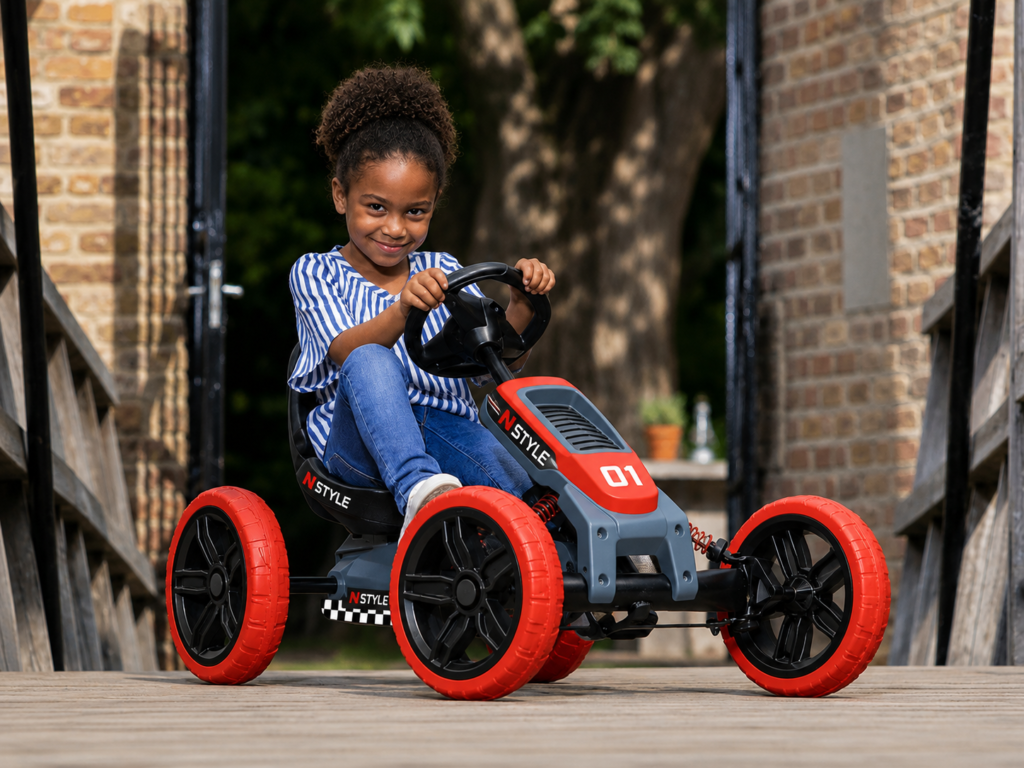 Playful ride on a toy go-kart