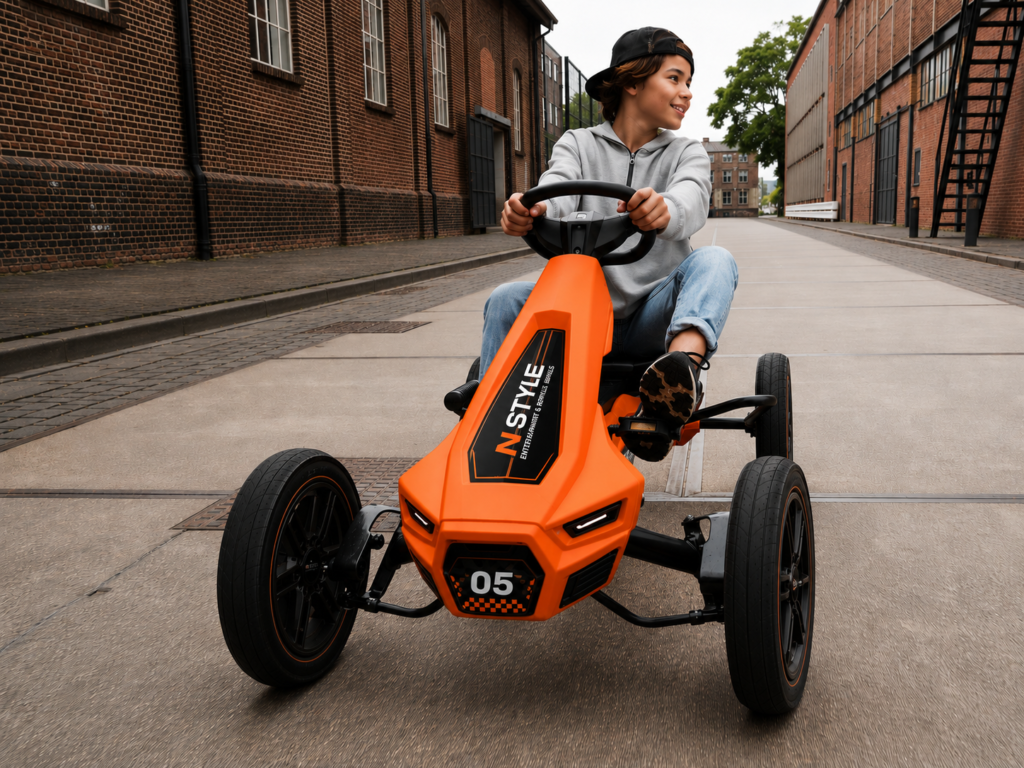 Go-kart ride in urban courtyard