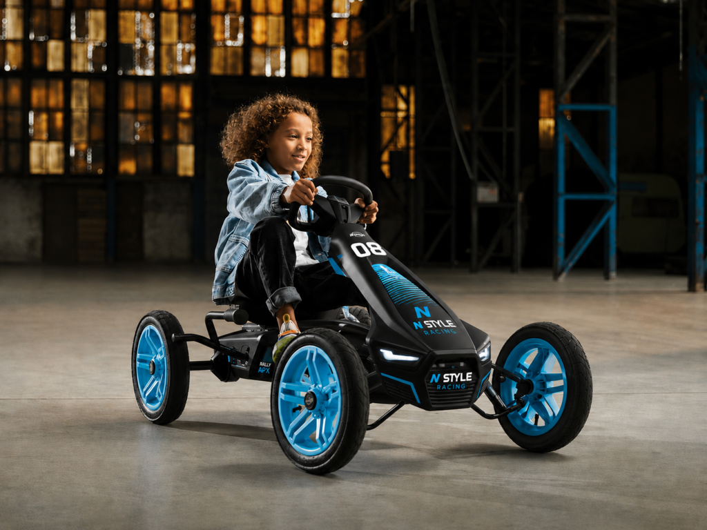 Go-kart thrill in industrial warehouse