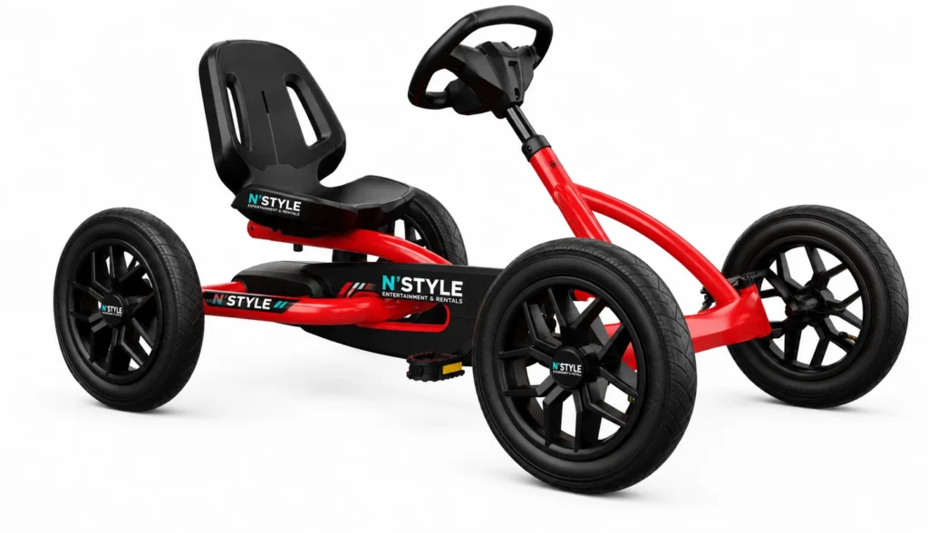 Red and black go-kart on white