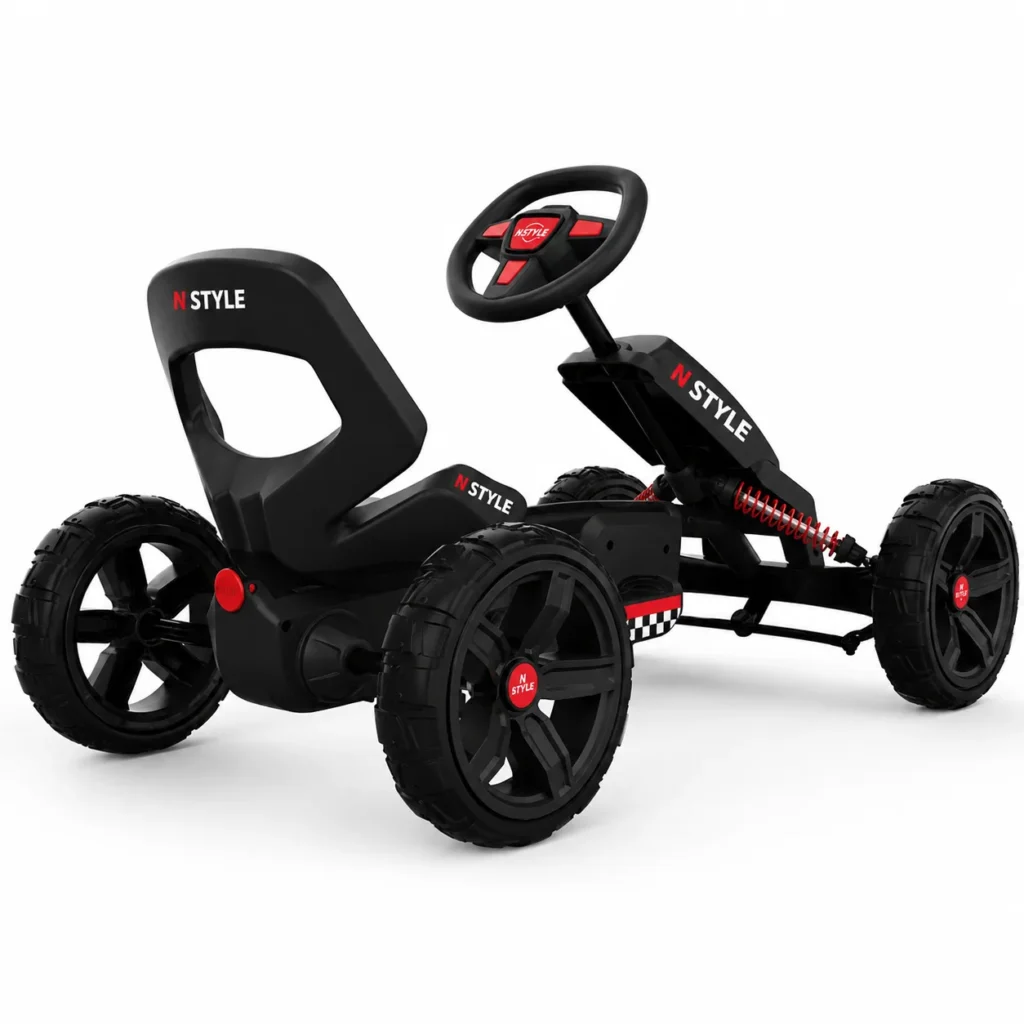 Sleek black and red racing go-kart