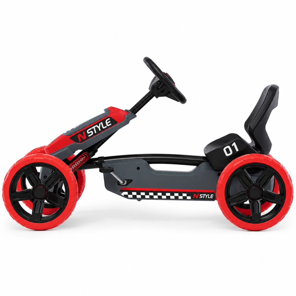 Sleek red and black ride-on go-kart